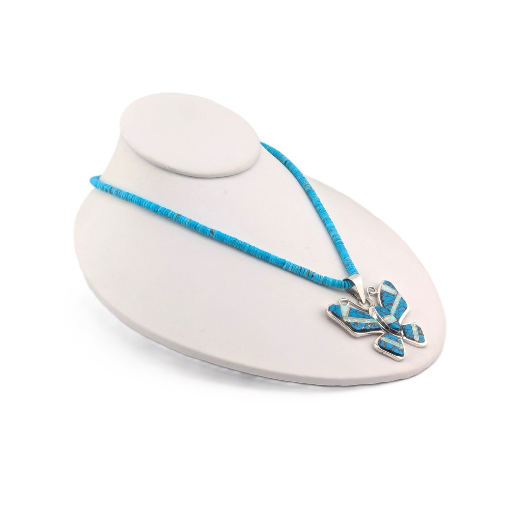 Navajo Necklace Turquoise Butterfly Pendant Handmade Native Amer Jewelry ** - Picture 3 of 13